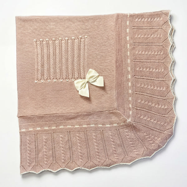 Baby Pink Makeup Stripes With Beige Bow Blanket — AGÜ Baby Spanish baby clothes