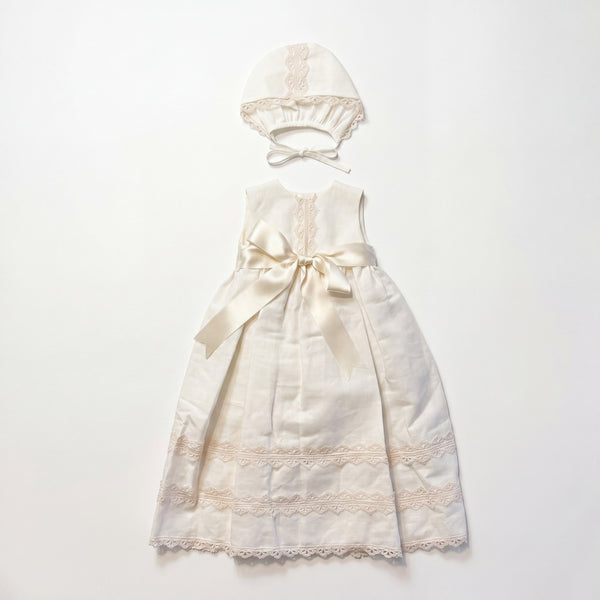 Baton Baptism Beige Lace Dress — AGÜ Baby Spanish baby clothes