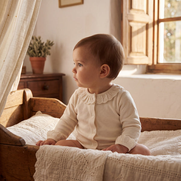 Beige Body Long Sleeve with Peter Pan Collar — view 2 — handcrafted in Spain — AGÜ Baby