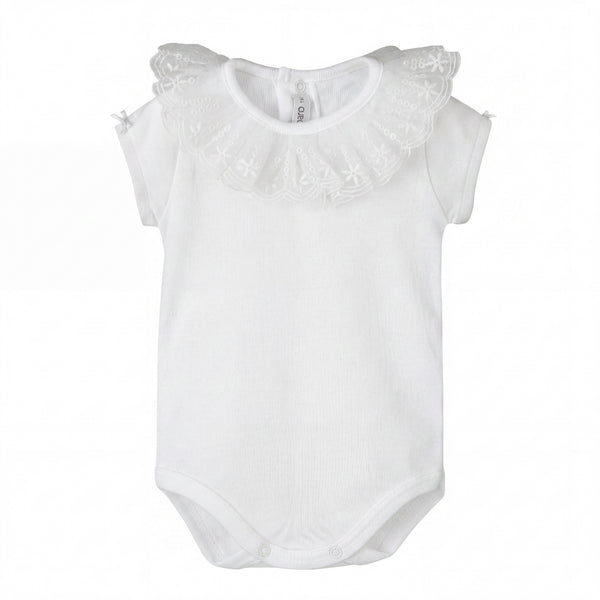 Beige Lace Collar Short Sleeve Bodysuit — AGÜ Baby Spanish baby clothes