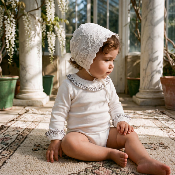 Body Long Sleeve with Navy Blue Dots Peter Pan Collar — view 2 — handcrafted in Spain — AGÜ Baby