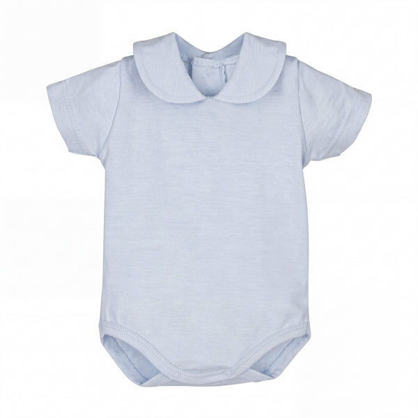 Boys Baby Blue Collar Short Sleeve Bodysuit — AGÜ Baby Spanish baby clothes