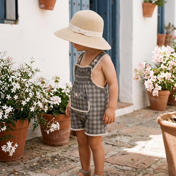 Boys Grey Vichy Overall — view 2 — handcrafted in Spain — AGÜ Baby