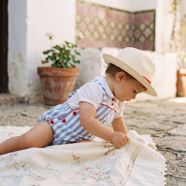 Boys Light Blue Set White Shirt and Romper — view 2 — handcrafted in Spain — AGÜ Baby