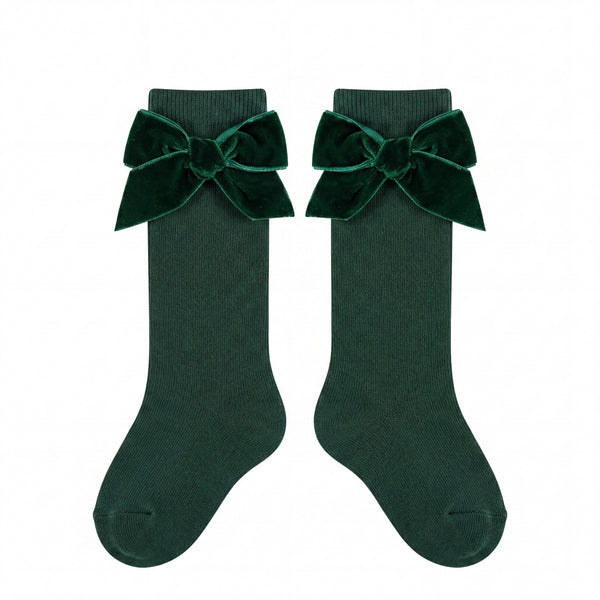 Girl Green High Socks with Side Velvet Bow — AGÜ Baby Spanish baby clothes