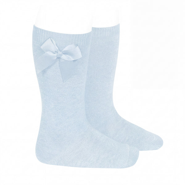 Girl Light Blue High Socks with Side Bow — AGÜ Baby Spanish baby clothes