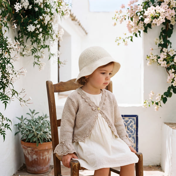 Girls Beige Cropped Cardigan — view 2 — handcrafted in Spain — AGÜ Baby