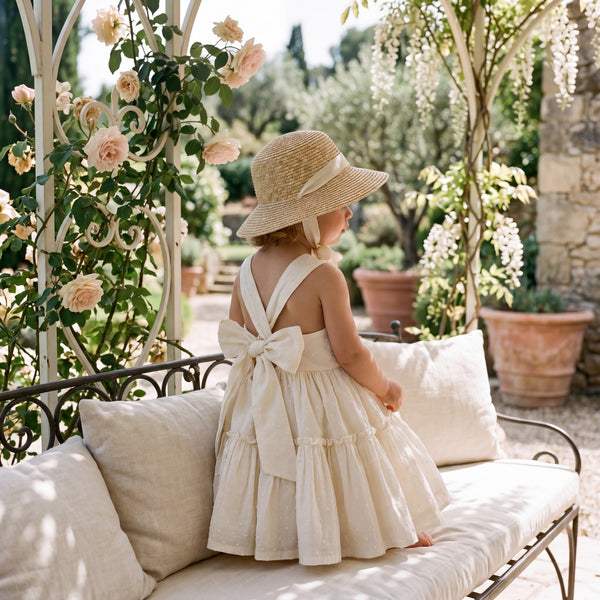 Girls Beige Plumeti Dress — AGU Baby