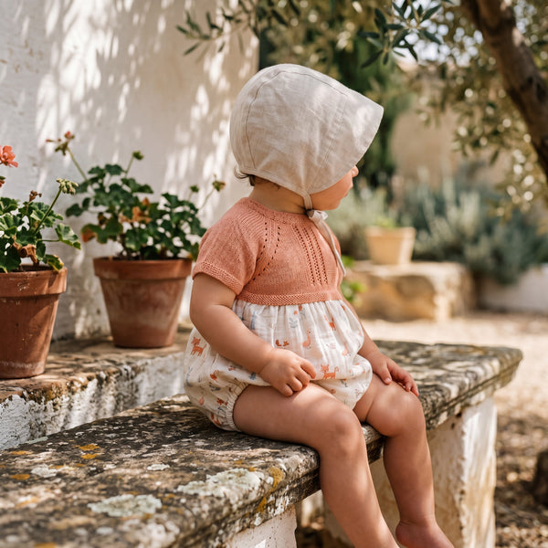 Girls Coral Printed Romper — view 2 — handcrafted in Spain — AGÜ Baby