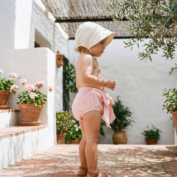 Girls Light Pink Bloomer with Bow — view 2 — handcrafted in Spain — AGÜ Baby
