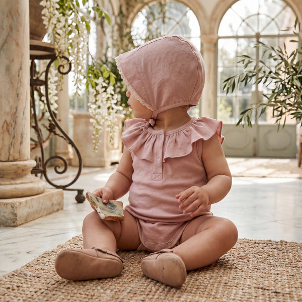 Girls Light Pink Collar Sleeveless Bodysuit — view 2 — handcrafted in Spain — AGÜ Baby