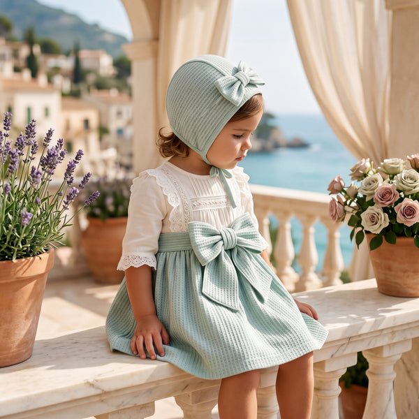 Girls Mint Bloomer with Bow — view 2 — handcrafted in Spain — AGÜ Baby
