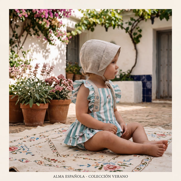 Girls Mint Stripes Floral Romper — AGU Baby