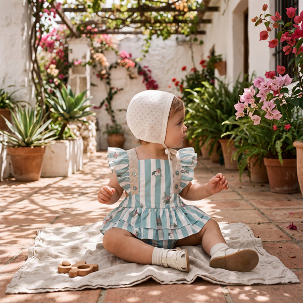Girls Mint Stripes Floral Romper — AGU Baby
