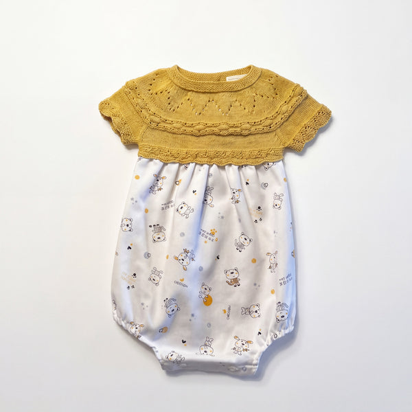Girls Mustard Printed Romper — AGU Baby Spanish baby clothes