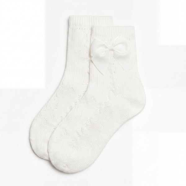 Girls Vanilla Perforated Socks with Bow — AGÜ Baby Spanish baby clothes