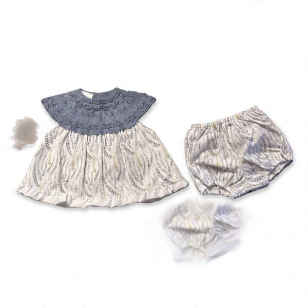 Girls White and Blue Leaves Blouse & Bloomers — AGU Baby Spanish baby clothes