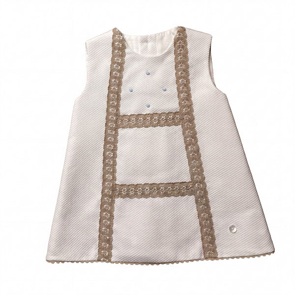 Girls White and Camel Pique Dress — AGU Baby Spanish baby clothes