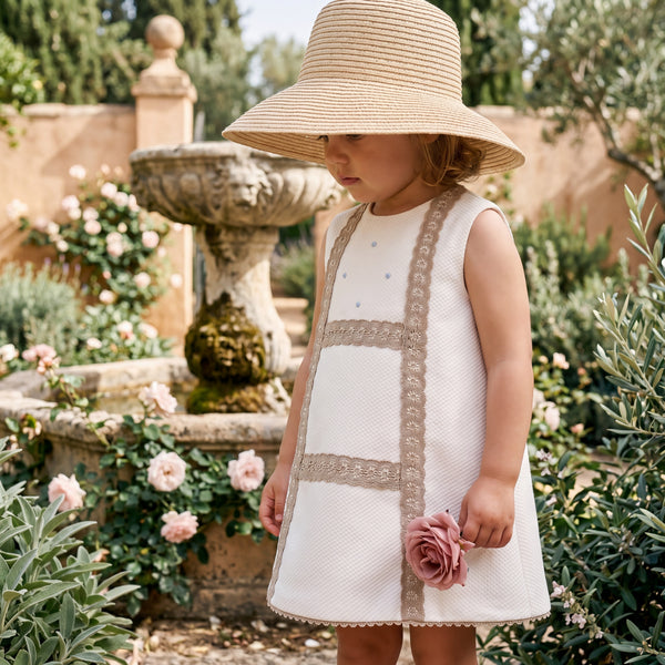 Girls White and Camel Pique Dress — AGU Baby