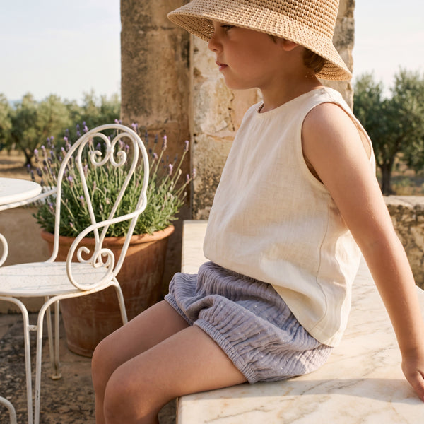 Gray Pom Pom Jam Pants — view 2 — handcrafted in Spain — AGÜ Baby