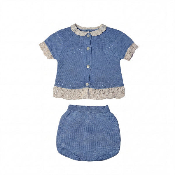 Light Blue with Lace Blouse & Bloomers — view 3 — handcrafted in Spain — AGÜ Baby