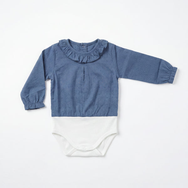 Navy Blue Body Long Sleeve Plumeti with Collar — AGÜ Baby Spanish baby clothes