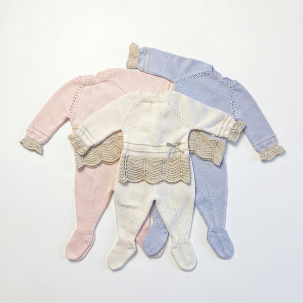 Newborn Light Pink with Camel Lace Bow Set — AGÜ Baby Spanish baby clothes