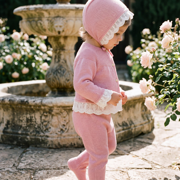 Newborn Pink Knitted Set 3 Pieces — view 2 — handcrafted in Spain — AGÜ Baby
