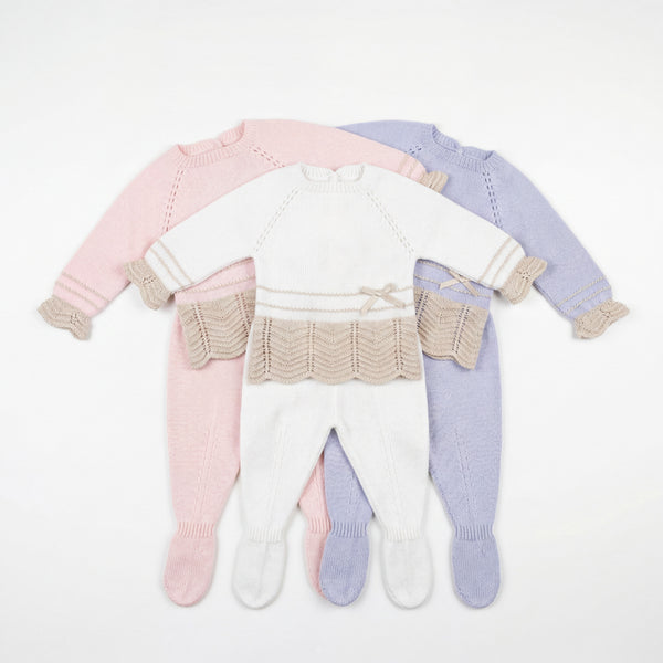 Newborn Vanilla with Camel Lace Bow Set — AGÜ Baby Spanish baby clothes