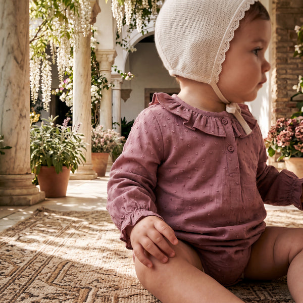 Pink Makeup Body Long Sleeve Plumeti with Collar — view 2 — handcrafted in Spain — AGÜ Baby