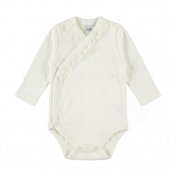 Unisex Beige Crossed Lace Bodysuit Long Sleeve — view 3 — handcrafted in Spain — AGÜ Baby