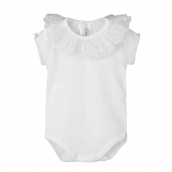 White Lace Collar Short Sleeve Bodysuit — AGÜ Baby Spanish baby clothes