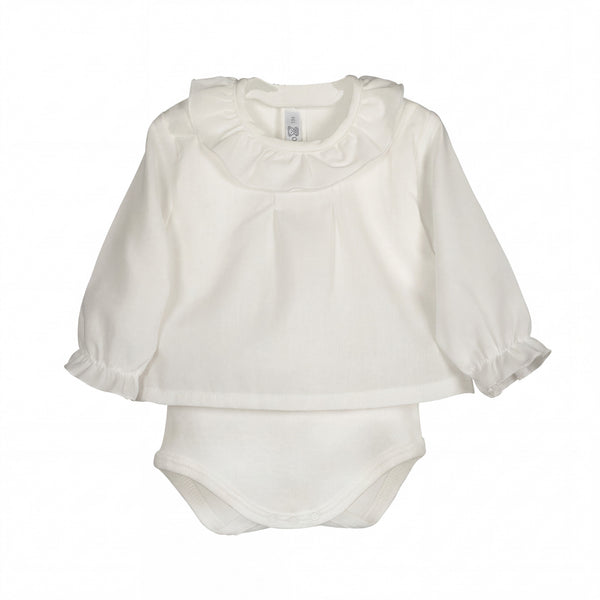 White Ruffle Collar Shirt Bodysuit — AGÜ Baby Spanish baby clothes
