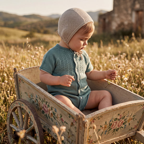Aquamarine Romper — view 2 — handcrafted in Spain — AGÜ Baby