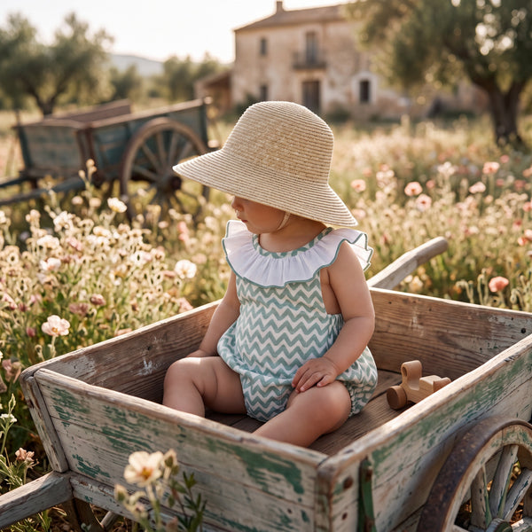 Aquamarine Zig Zag Romper — view 2 — handcrafted in Spain — AGÜ Baby