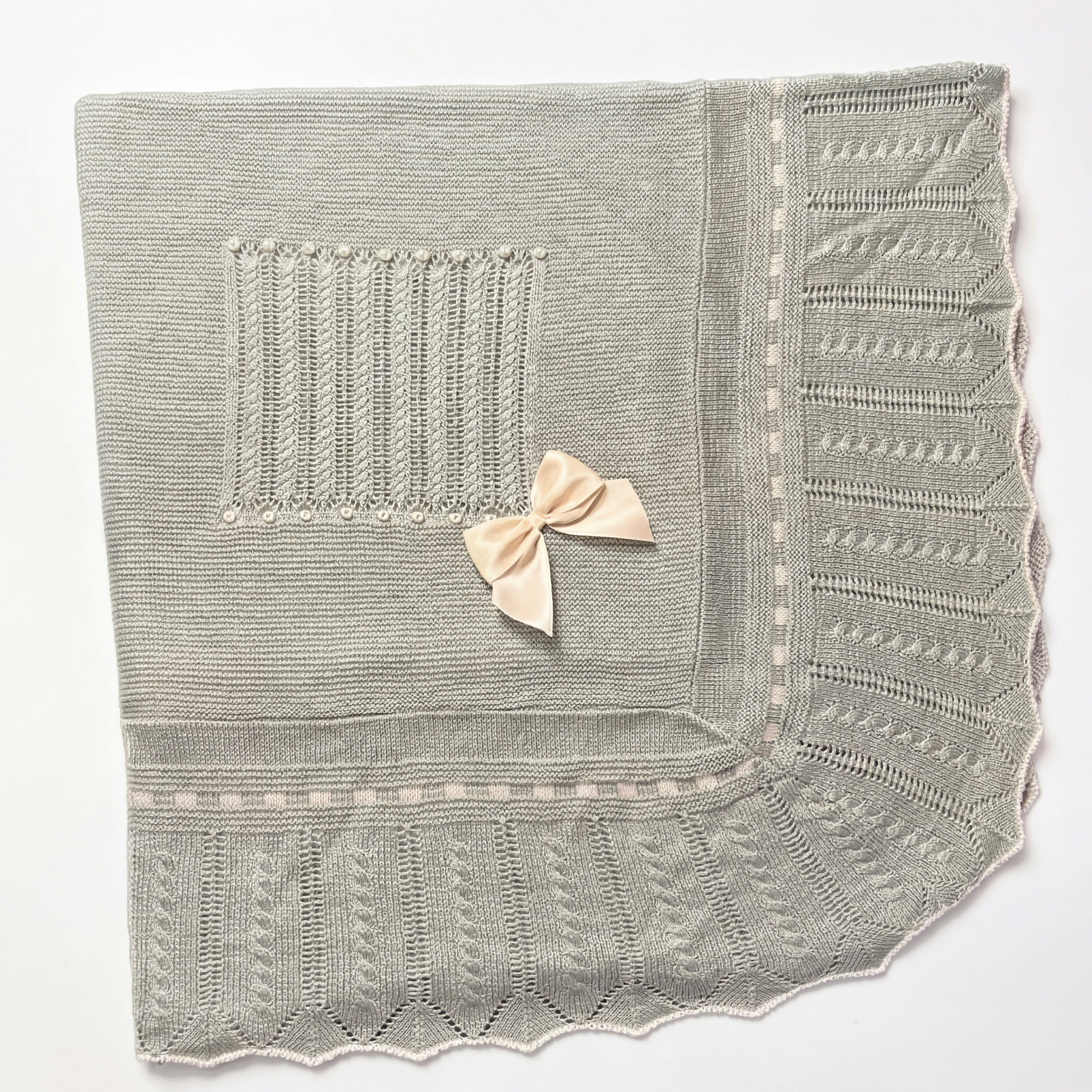 Baby Gray Stripes With Bow Blanket — AGÜ Baby Spanish baby clothes