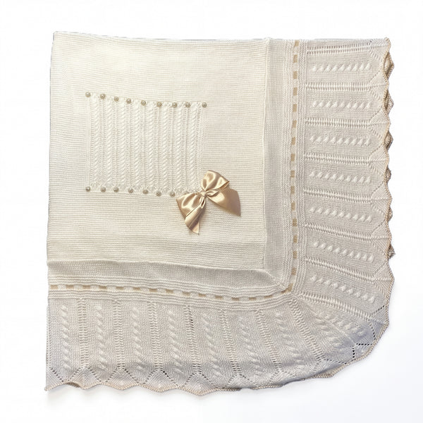 Baby White Stripes With Beige Bow Blanket — AGÜ Baby Spanish baby clothes