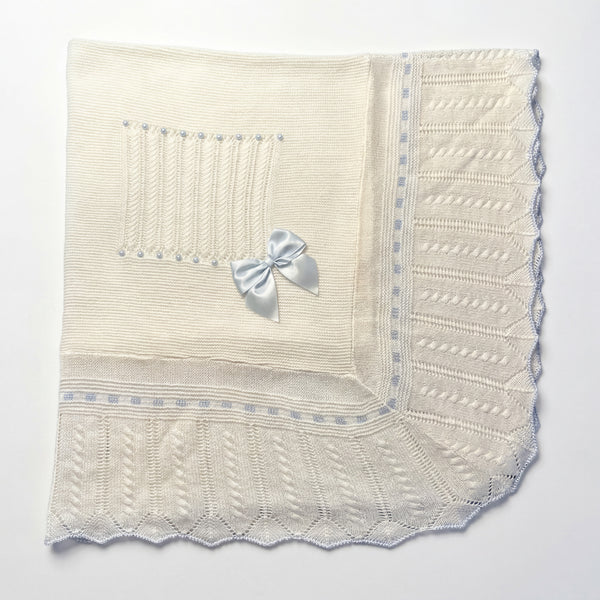Baby White Stripes With Light Blue Bow Blanket — AGÜ Baby Spanish baby clothes