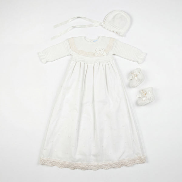 Baton Baptism White and Beige Lace Dress — AGÜ Baby Spanish baby clothes
