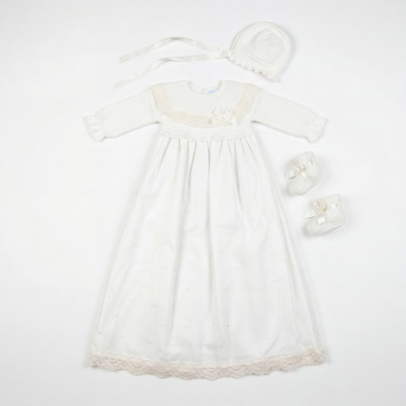 Baton Baptism White and Beige Lace Dress — AGÜ Baby Spanish baby clothes