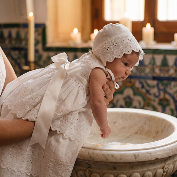 Baton Baptism White Lace Dress — view 2 — handcrafted in Spain — AGÜ Baby