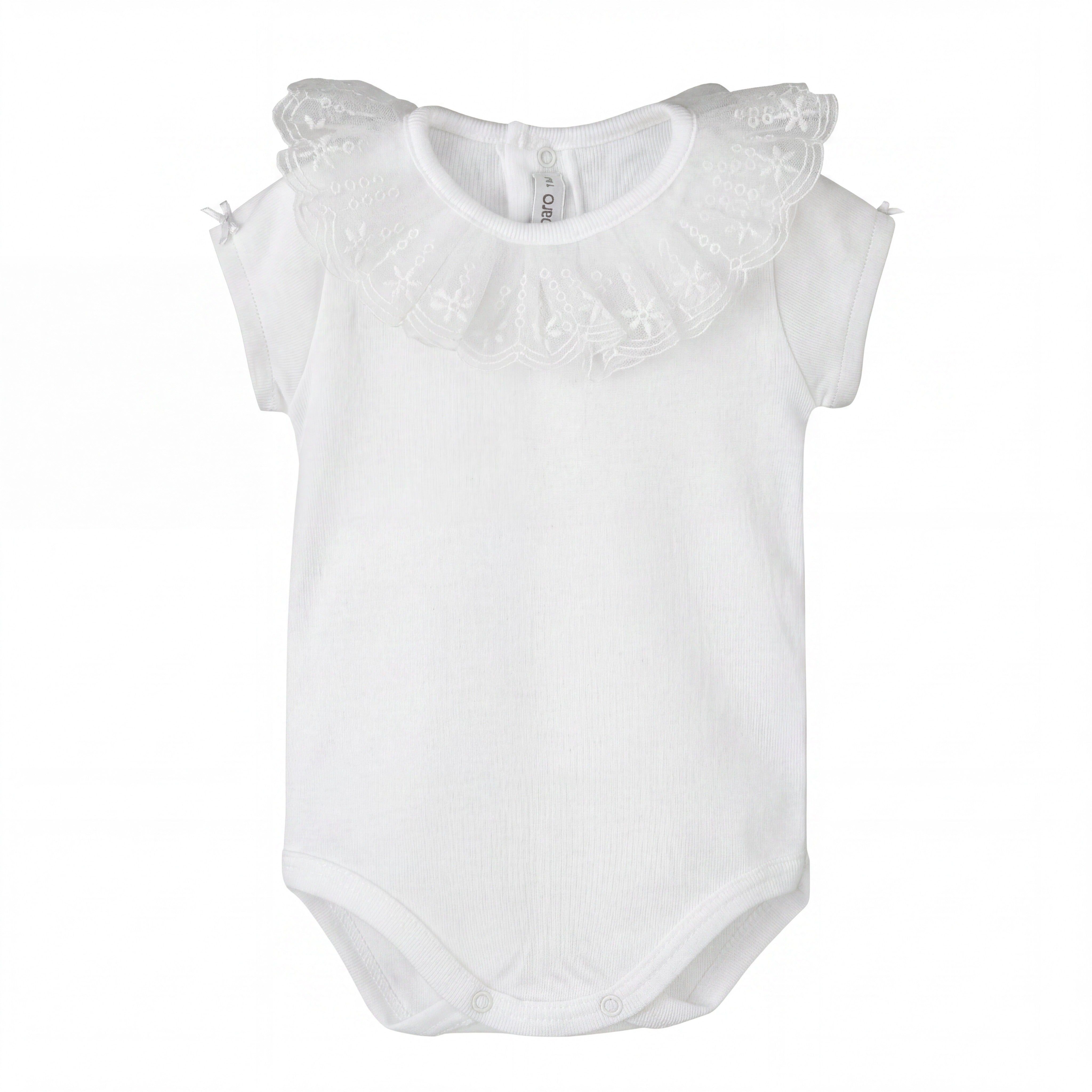 Beige Lace Collar Short Sleeve Bodysuit — AGÜ Baby Spanish baby clothes