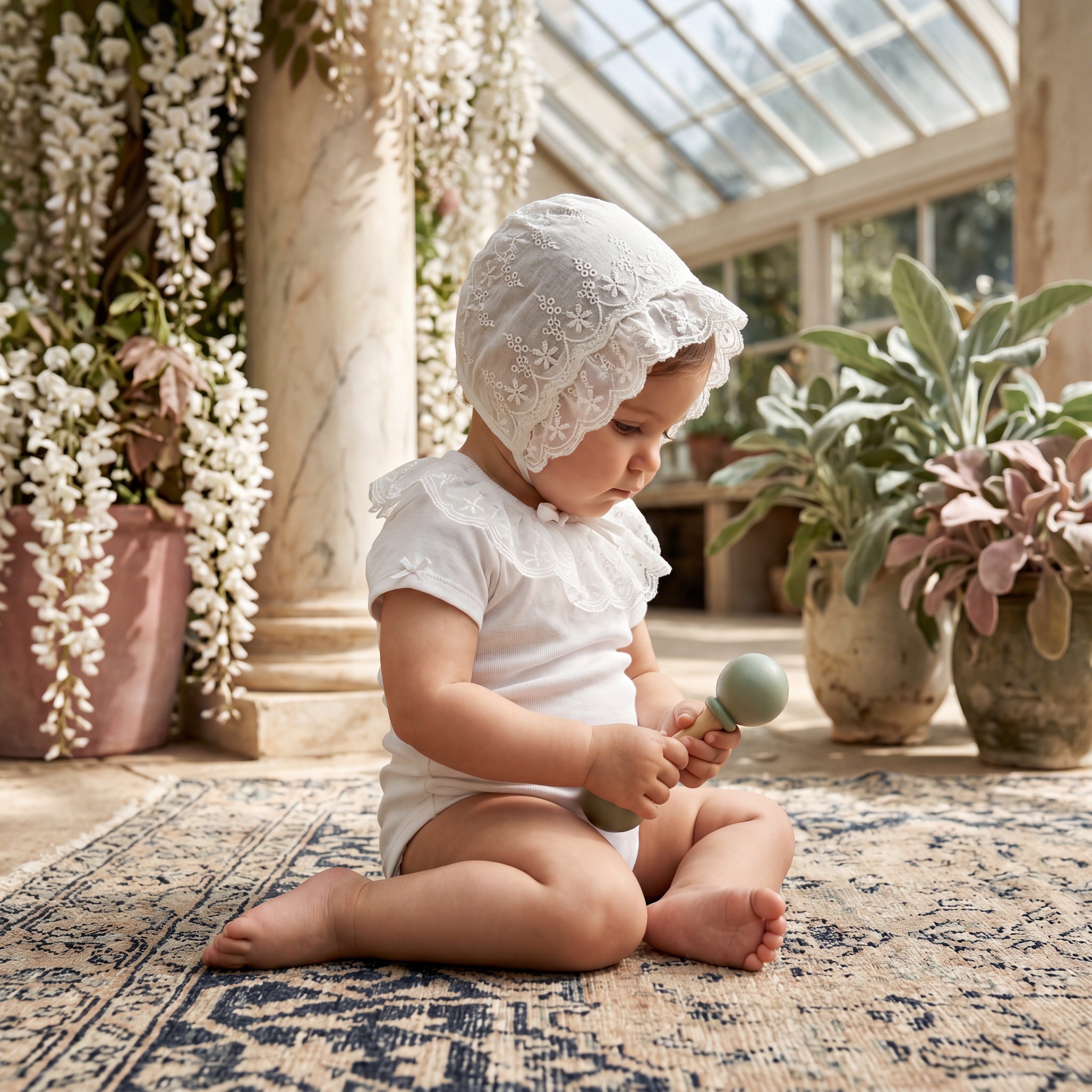 Beige Lace Collar Short Sleeve Bodysuit — view 2 — handcrafted in Spain — AGÜ Baby