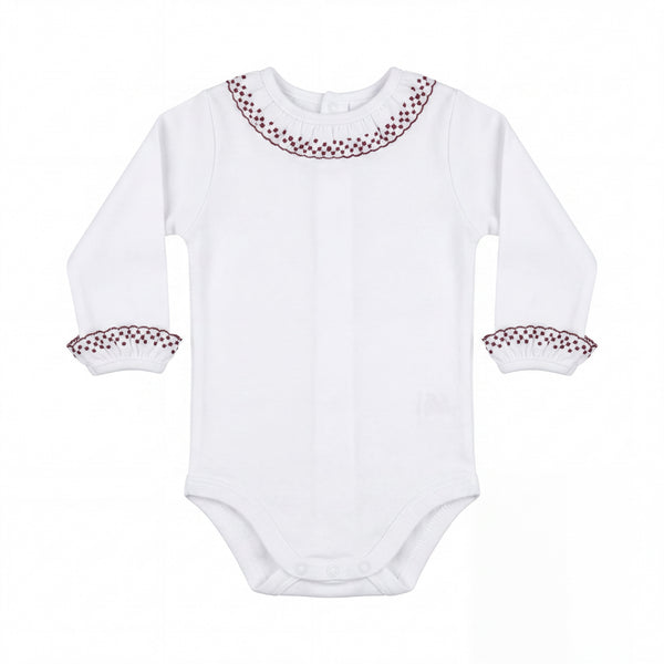 Body Long Sleeve with Burgundy Dots Peter Pan Collar — AGÜ Baby Spanish baby clothes
