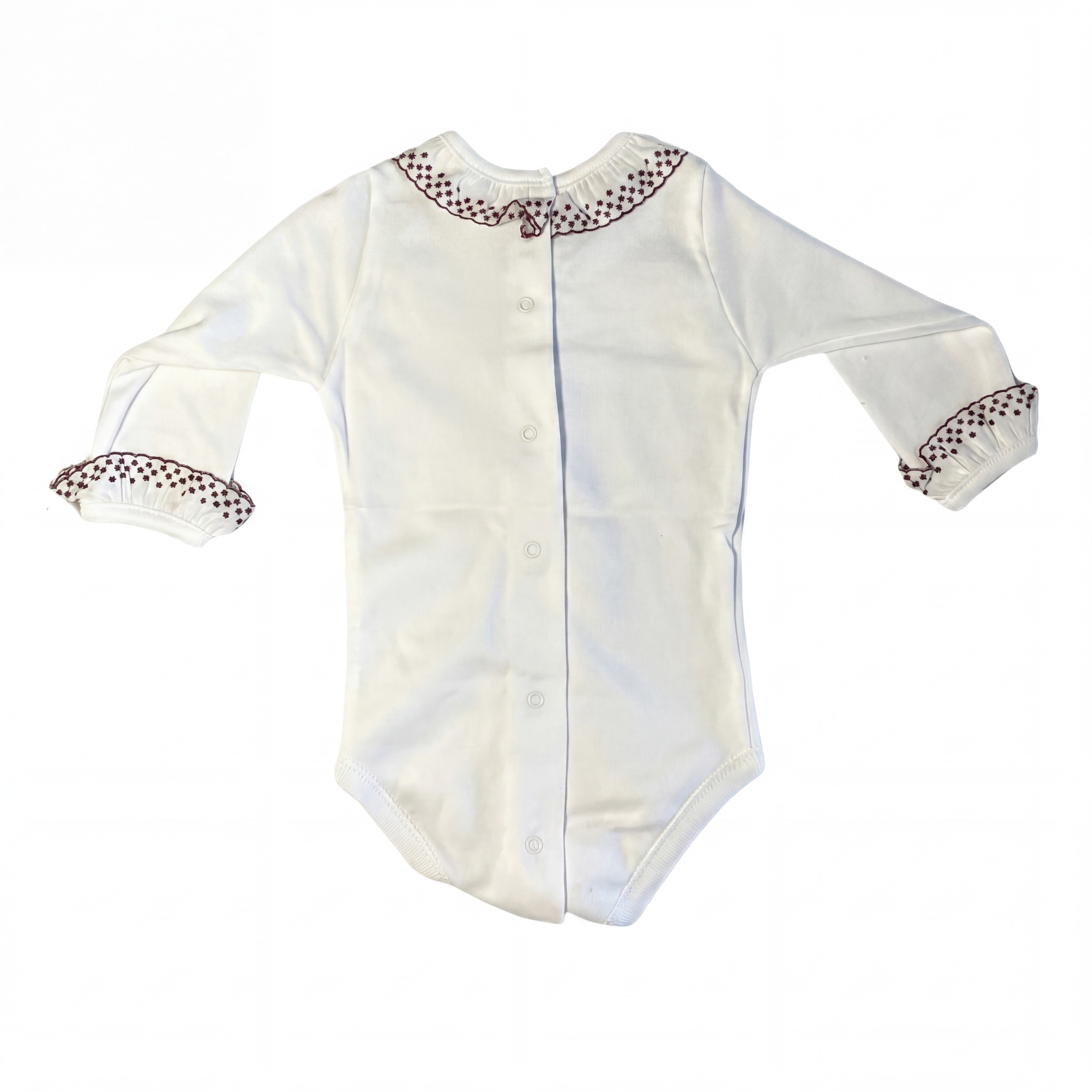 Body Long Sleeve with Burgundy Dots Peter Pan Collar — view 3 — handcrafted in Spain — AGÜ Baby