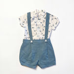 Boys Animal Printed Shirt & Turquoise Jam Pants With Braces — AGÜ Baby Spanish baby clothes