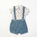 Boys Animal Printed Shirt & Turquoise Jam Pants With Braces — AGÜ Baby Spanish baby clothes — view 1