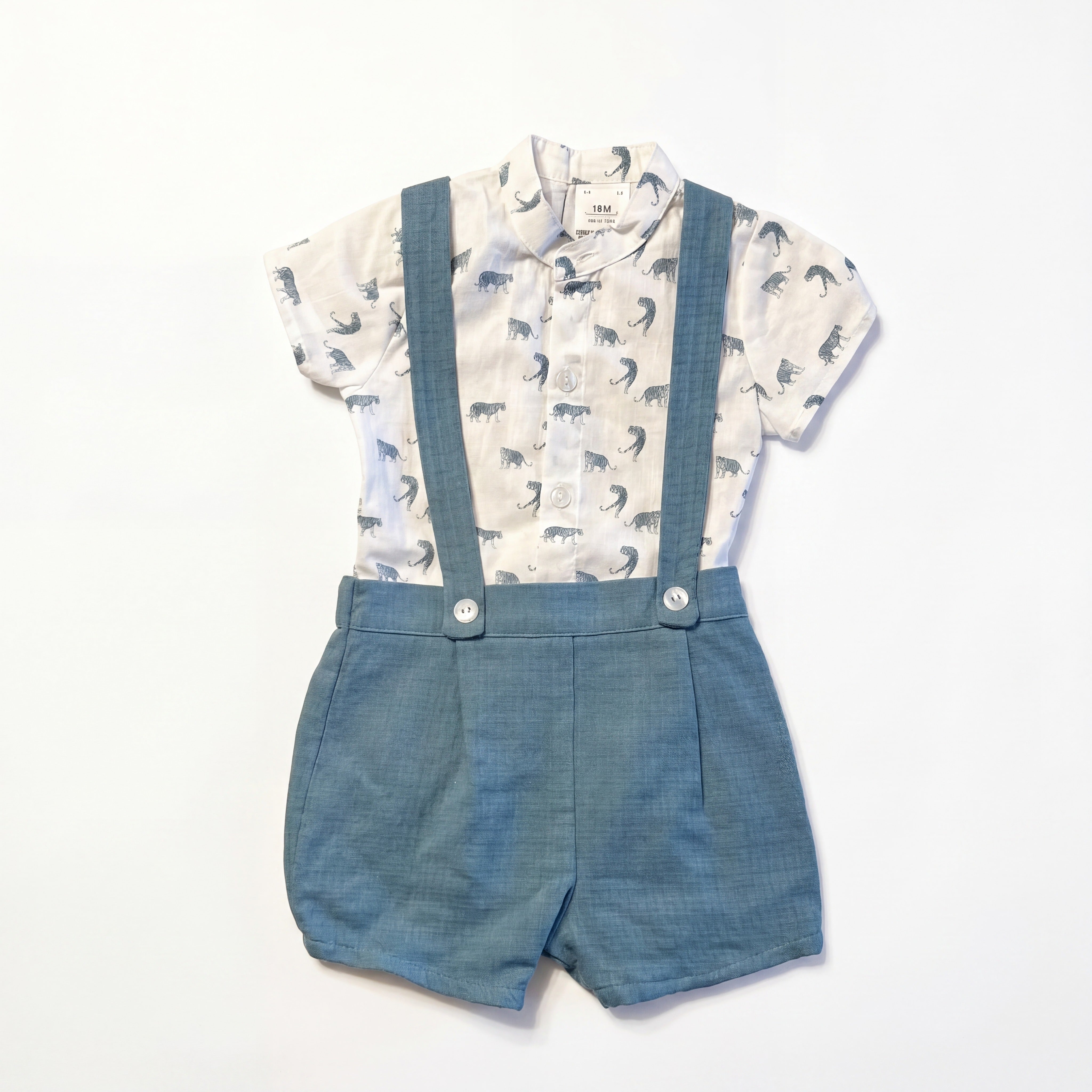 Boys Animal Printed Shirt & Turquoise Jam Pants With Braces — AGÜ Baby Spanish baby clothes
