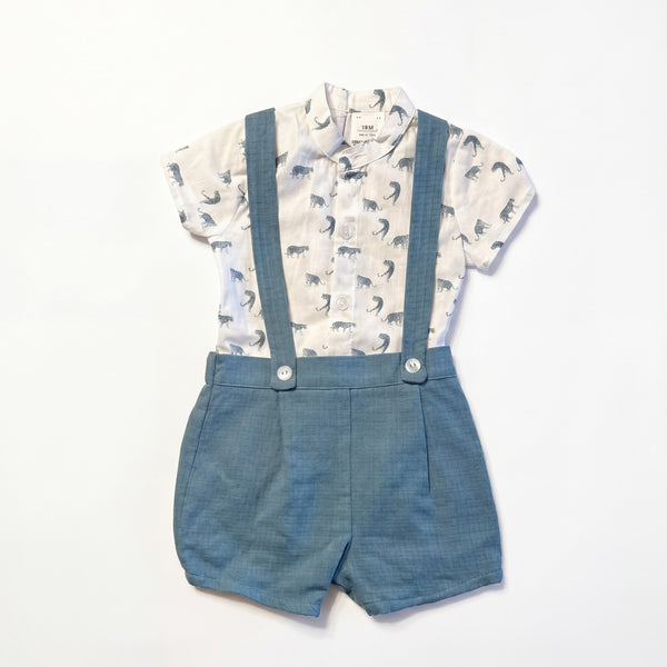 Boys Animal Printed Shirt & Turquoise Jam Pants With Braces — AGÜ Baby Spanish baby clothes
