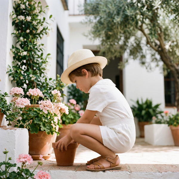 Boys Beige Linen Shorts — view 2 — handcrafted in Spain — AGÜ Baby